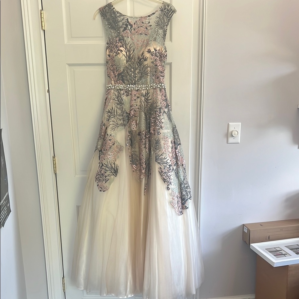 Floral Embroidered Evening Gown